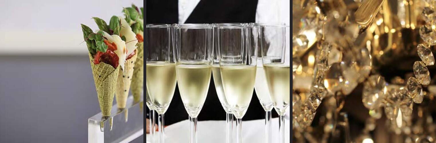 Corporate hospitality — canapés, champagne, and crystal